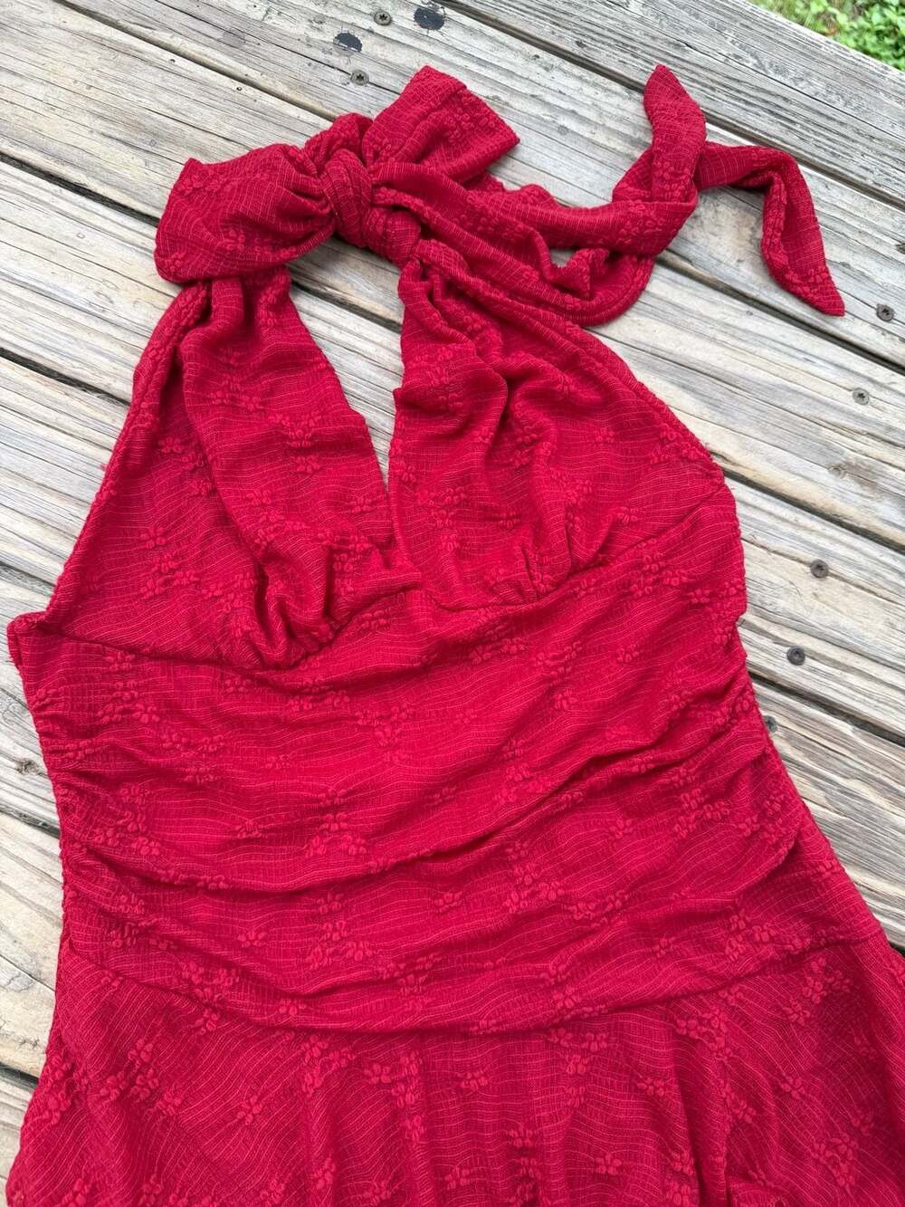 Red Halter Neck Asymmetrical Ruffle Mini Dress - Picture 5 of 9